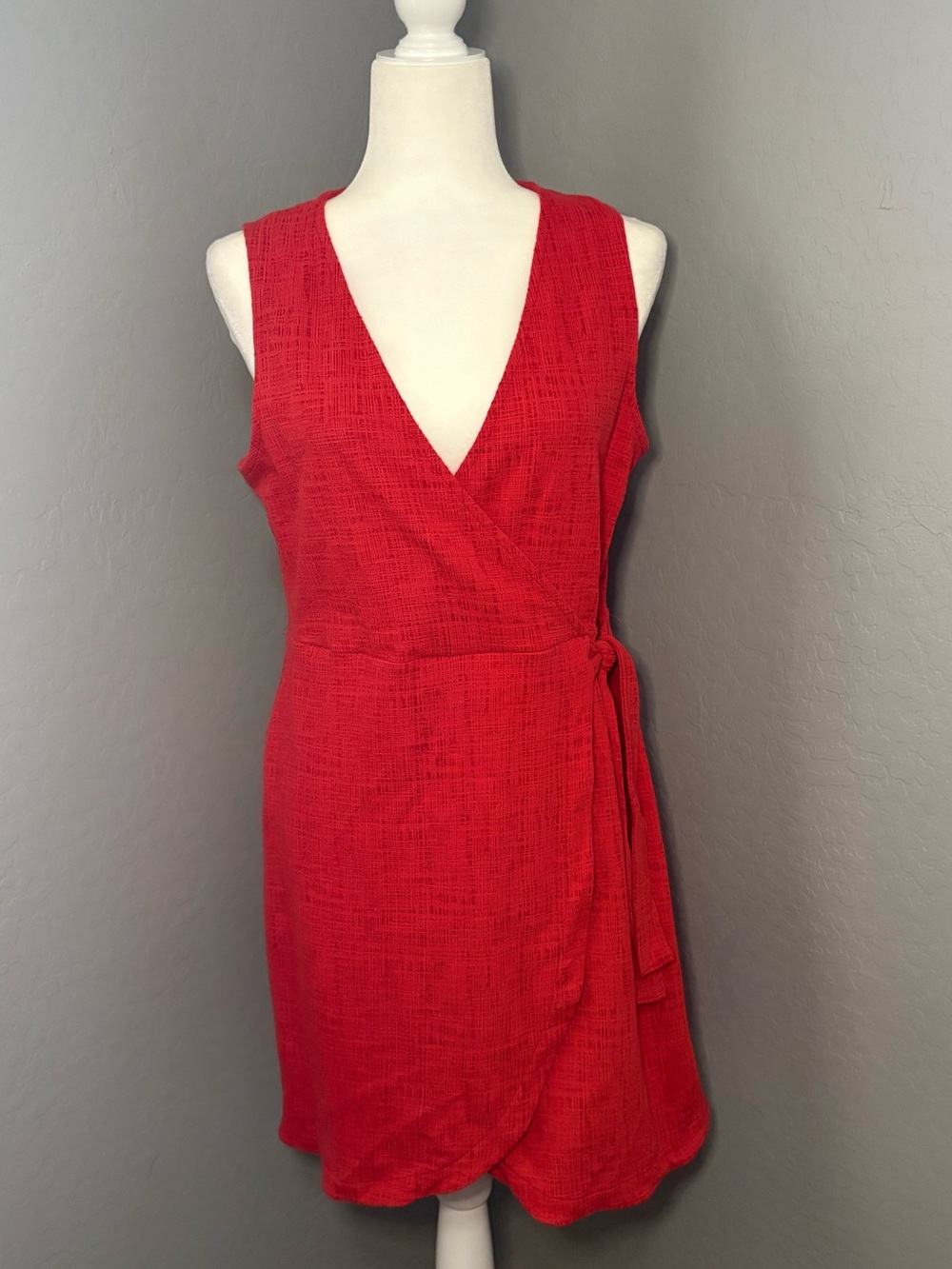 Madewell Texture & Thread- Red Sleeveless Wrap Mini Dress